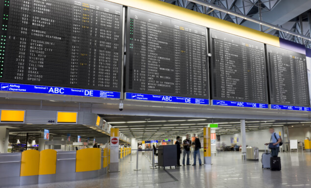 Airport with arrival departure board