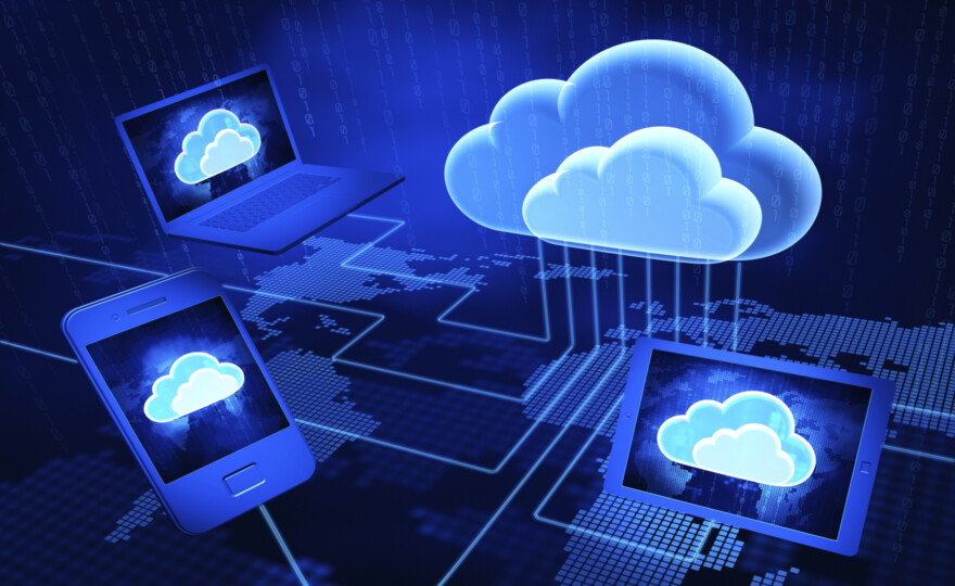 Concept of cloud computing. 3d render