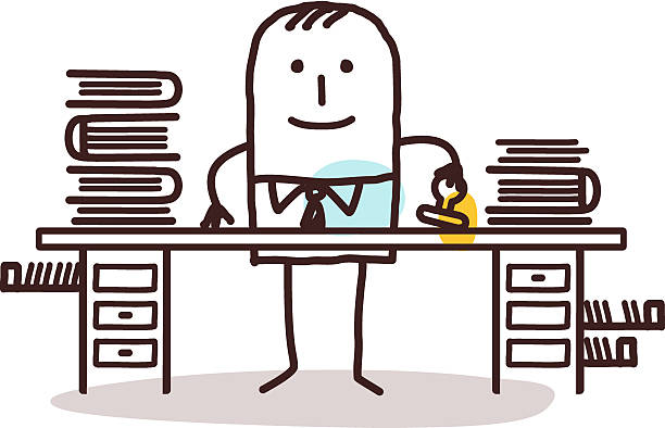 vector hand drawn cartoon characters - employee man working at his desk