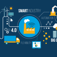 Smart industry 4.0, automation and user interface concept: user connecting with a tablet and exchanging data with a cyber-physical system