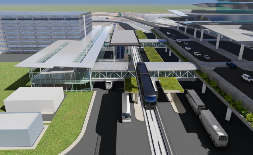 Projeto planeja interligar estação da CPTM a todos os terminais do Aeroporto de Guarulhos (imagem: divulgação Marcopolo Rail).