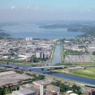 Vista aérea da Barragem de Guarapiranga, em São Paulo (foto: Hamilton Breternitz Furtado).